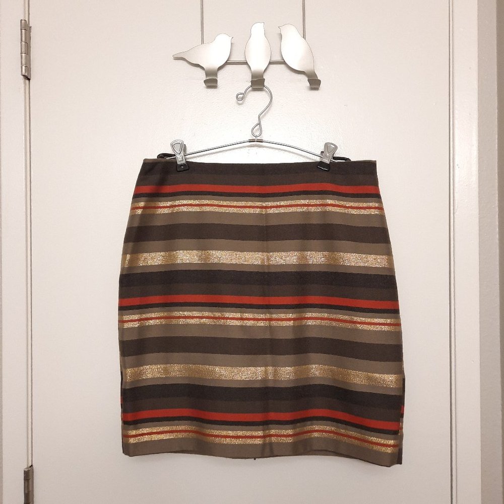Banana Republic- Metallic Gold, Orange & Brown Striped Mini Skirt